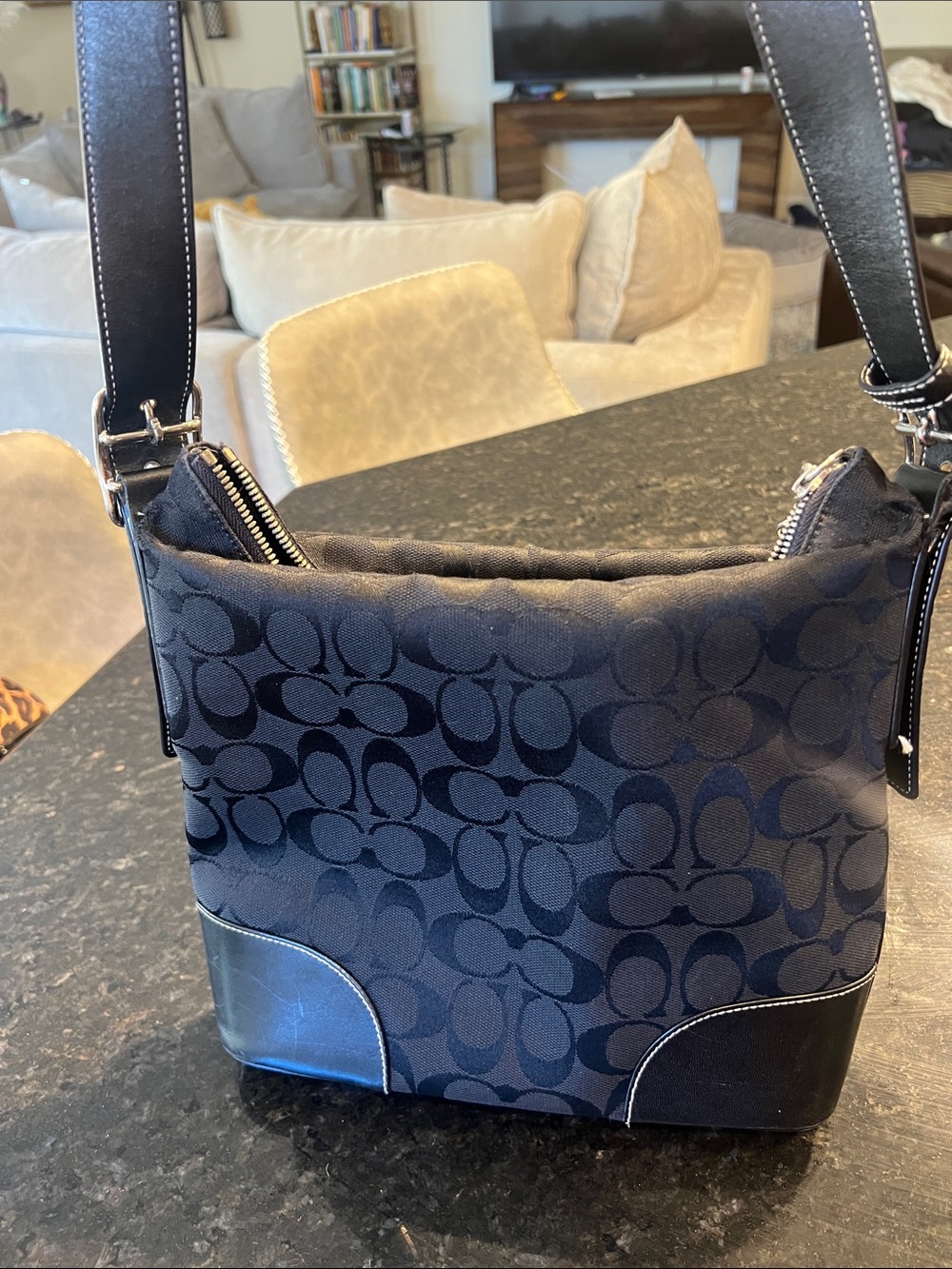 Coach Black Signature Jacquard Shoulder Bag